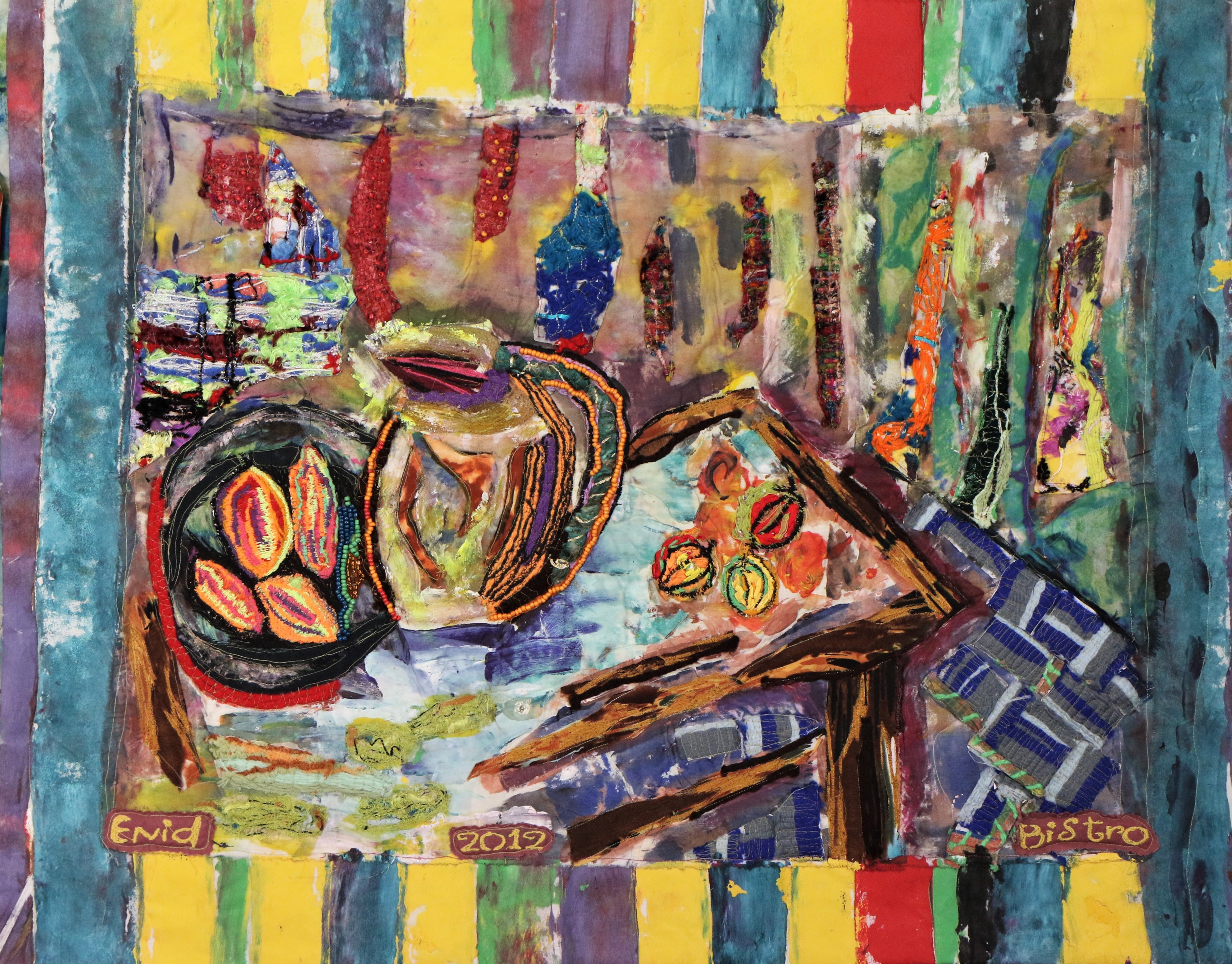 Bistro — art quilt by Enid Viljoen, fibre artist